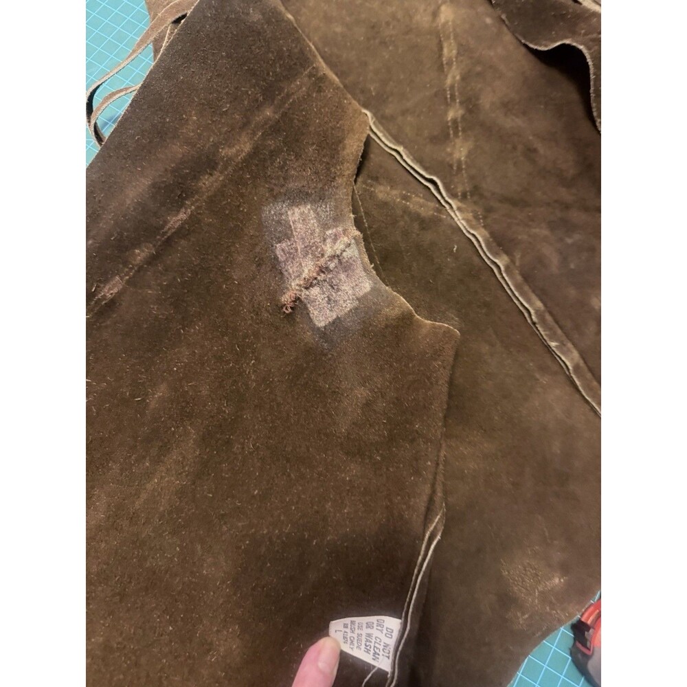 1960s 1970s Vintage Brown Suede Leather Fringe Vest Western Women's Mended Sz Lg - Picture 12 of 12